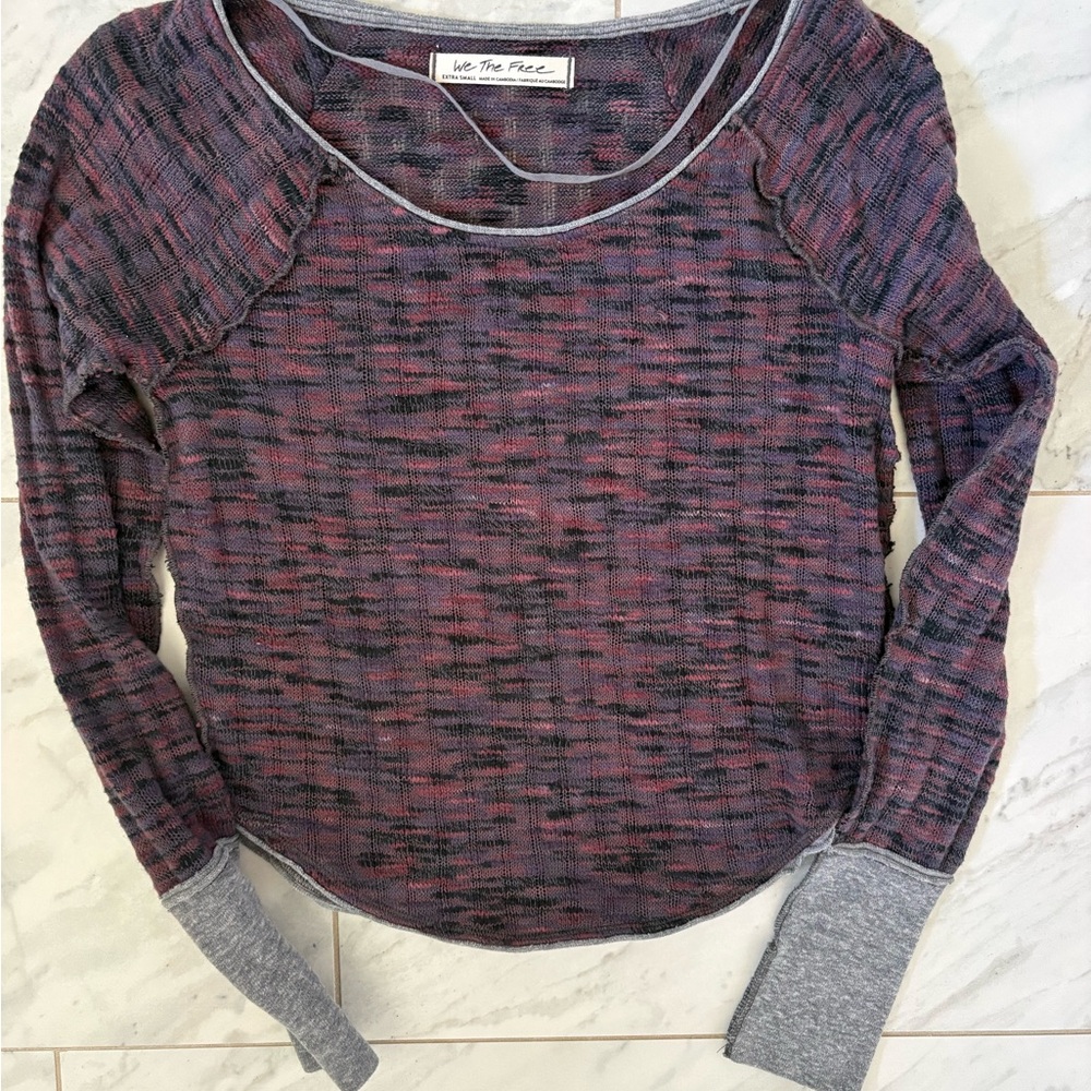 We The Free Marled Plum and Heather Gray Long Sleeve Top